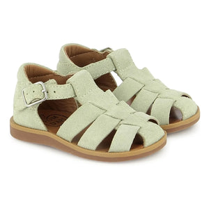Pom d'Api - Sandalias de terciopelo Poppy Daddy | Verde almendra