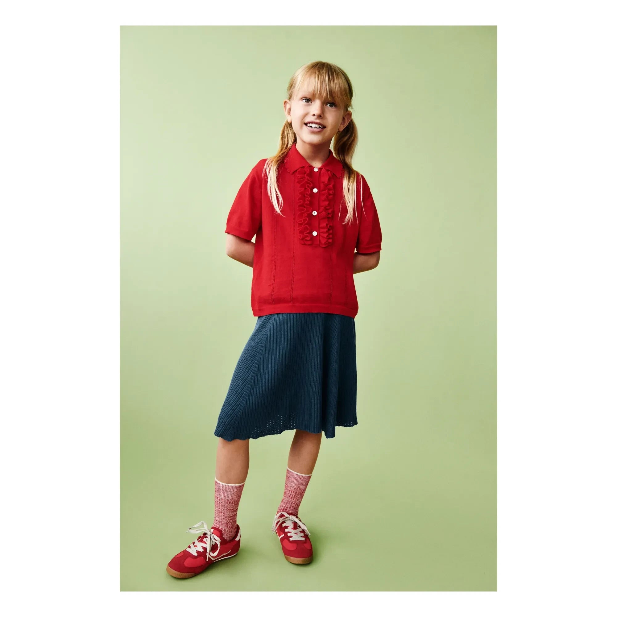 FUB - Polo con volante de malla extrafina de algodón orgánico | Rojo