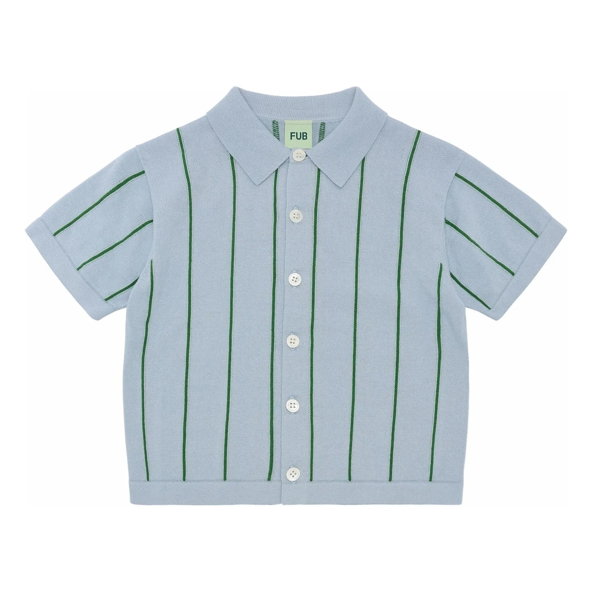 FUB - Camisa a rayas de malla extrafina de algodón orgánico | Azul claro
