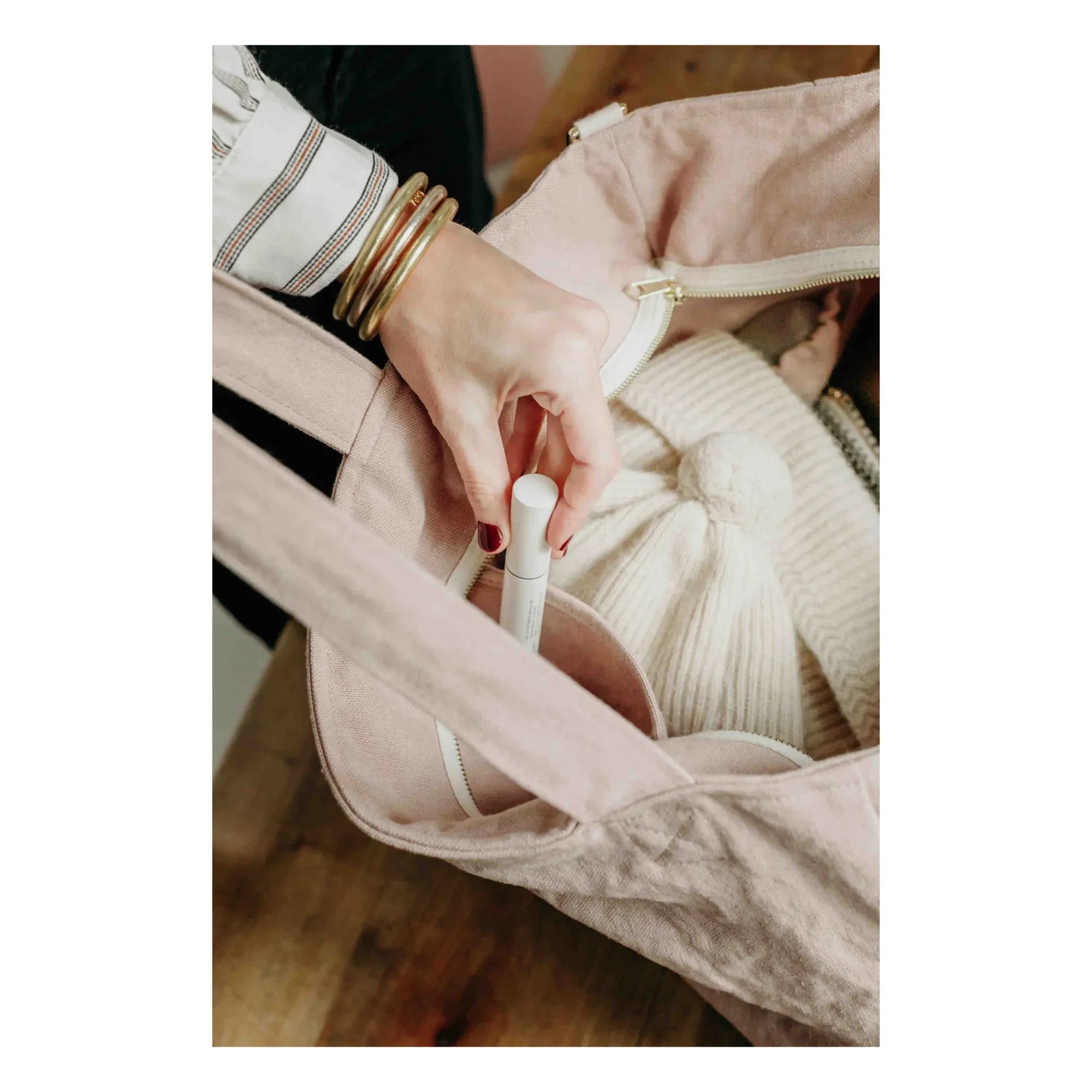 Adorna - Bolso de lino rosa empolvado con cremallera