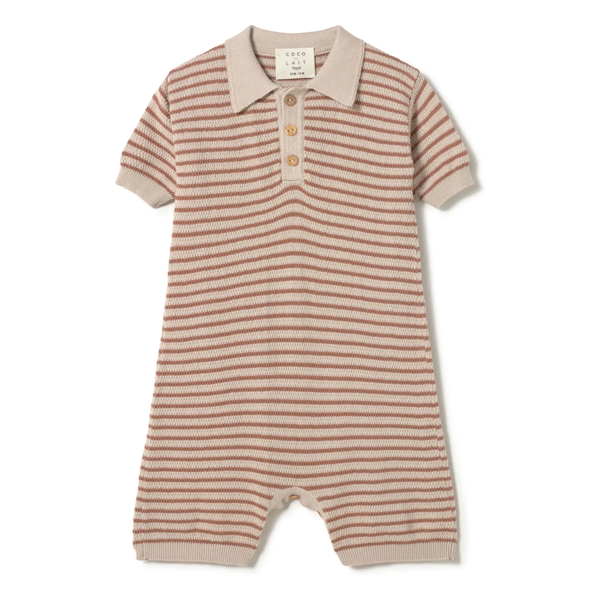 Coco au Lait - Mono corto de textura de algodón orgánico con cuello tipo polo | Beige