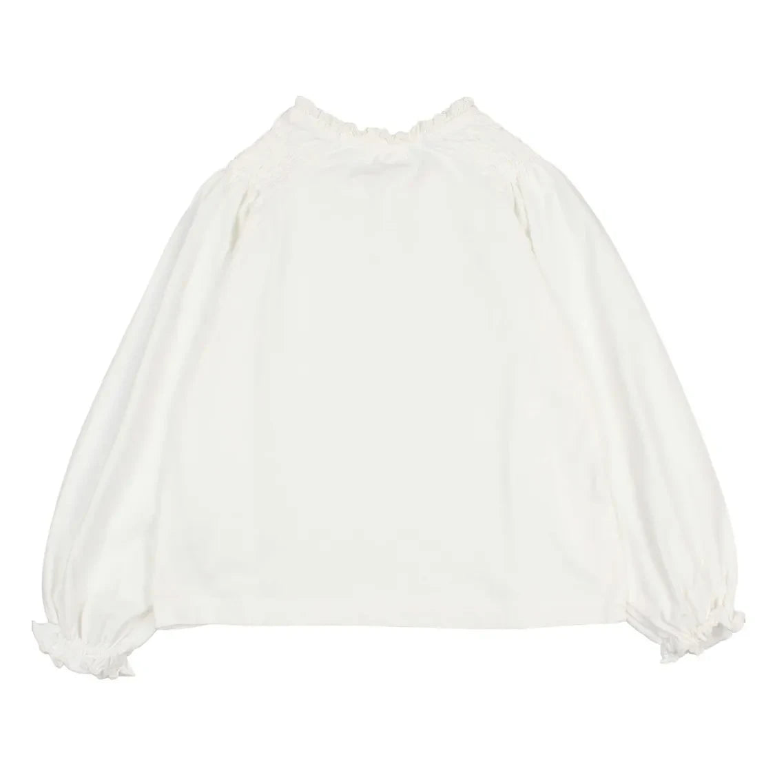 Búho - Camiseta de niña de algodón orgánico con detalle de nido de abeja | Blanco