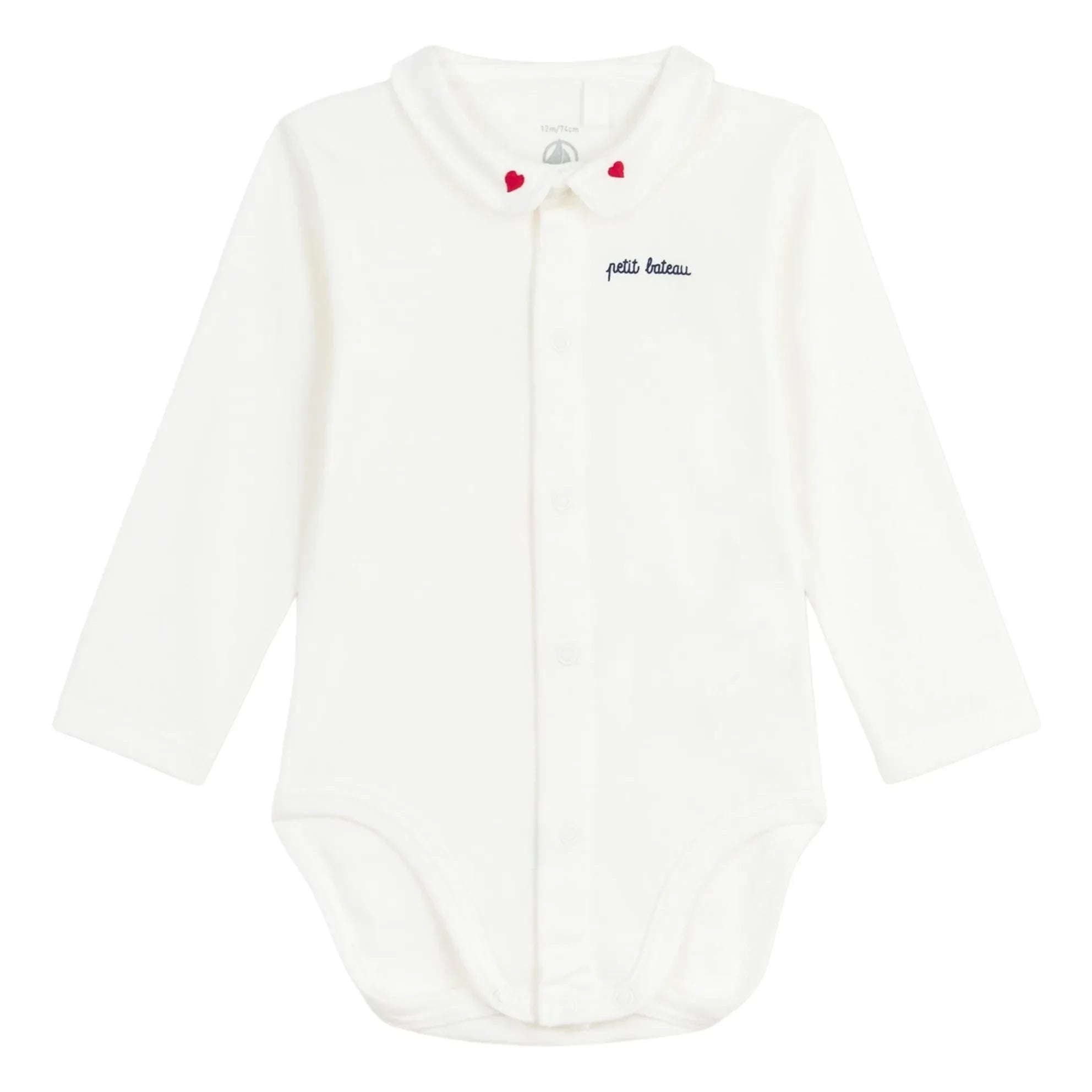 Petit Bateau - Body de cuello bordado de algodón orgánico | Blanco