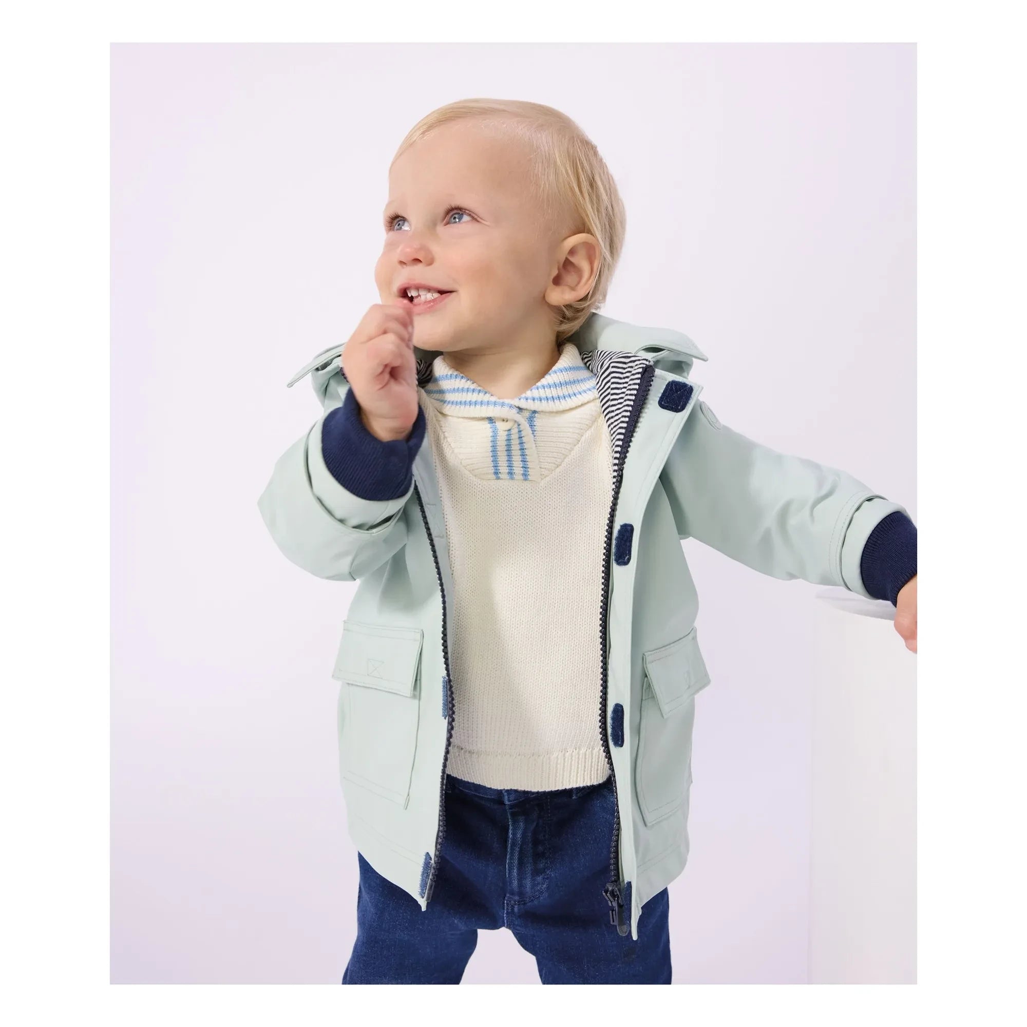 Petit Bateau - Chaqueta impermeable icónica de fibra reciclada para bebé | Verde agua