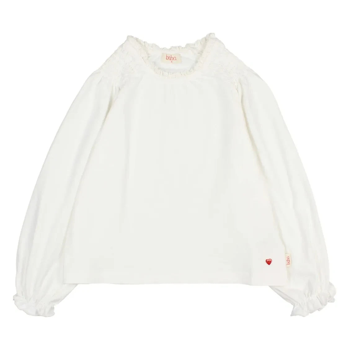 Búho - Camiseta de niña de algodón orgánico con detalle de nido de abeja | Blanco