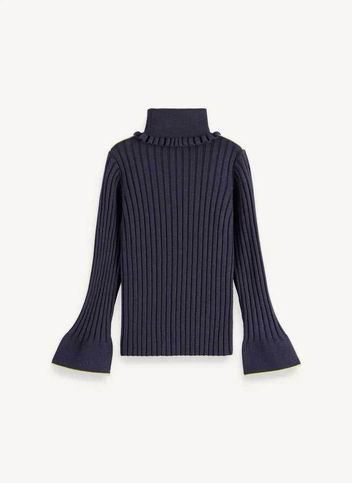 Scotch & Soda - Jersey acanalado de cuello vuelto | Gris azulado