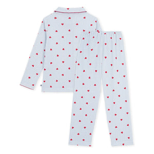 Petit Bateau - Çizgili Kalpli Pijama Gömleği Organik Pamuk | Mavi