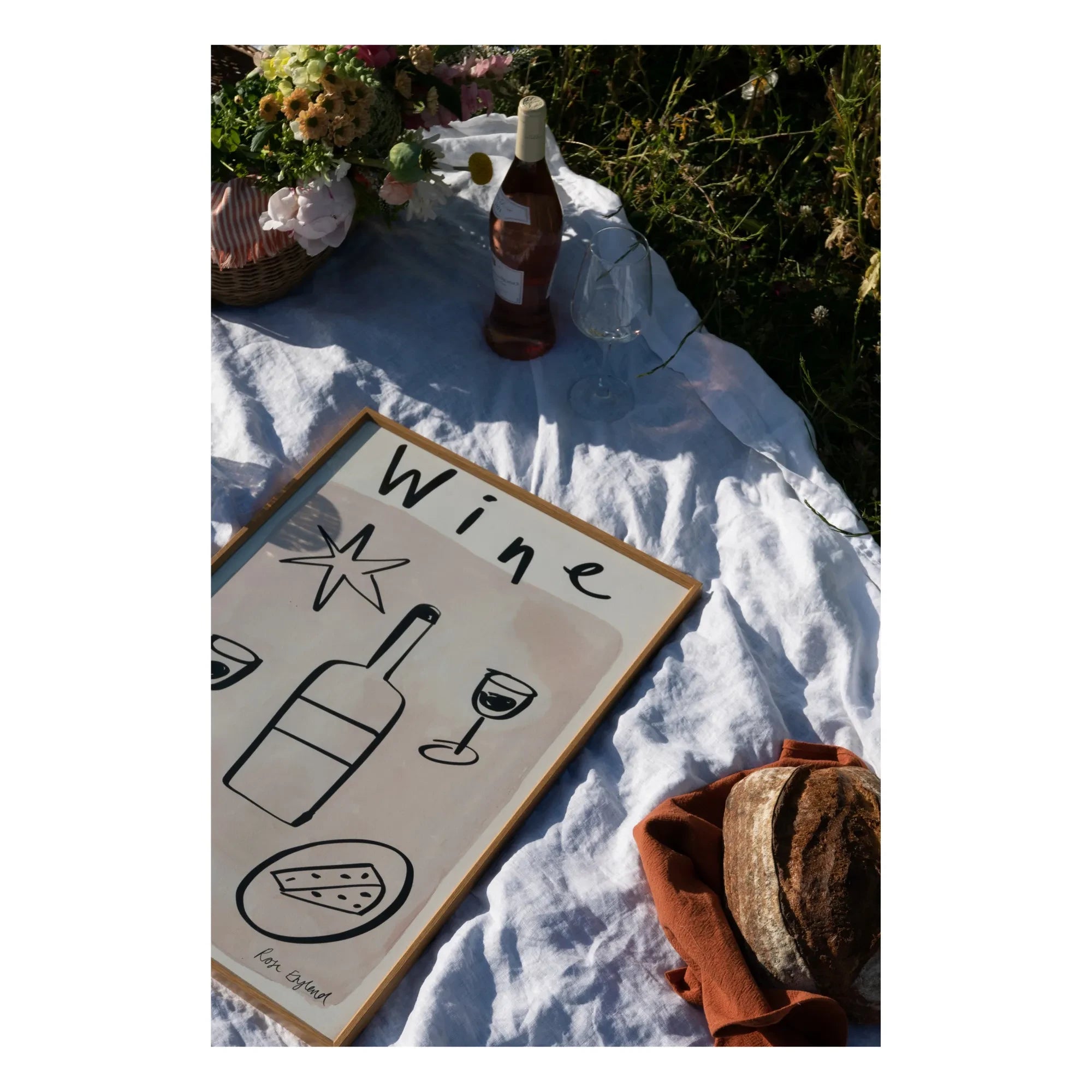 Rose England - Póster de vino y queso | Beige