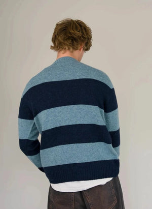 Origin Knitwear - Suéter de Lana Sin Costuras a Rayas | Azul