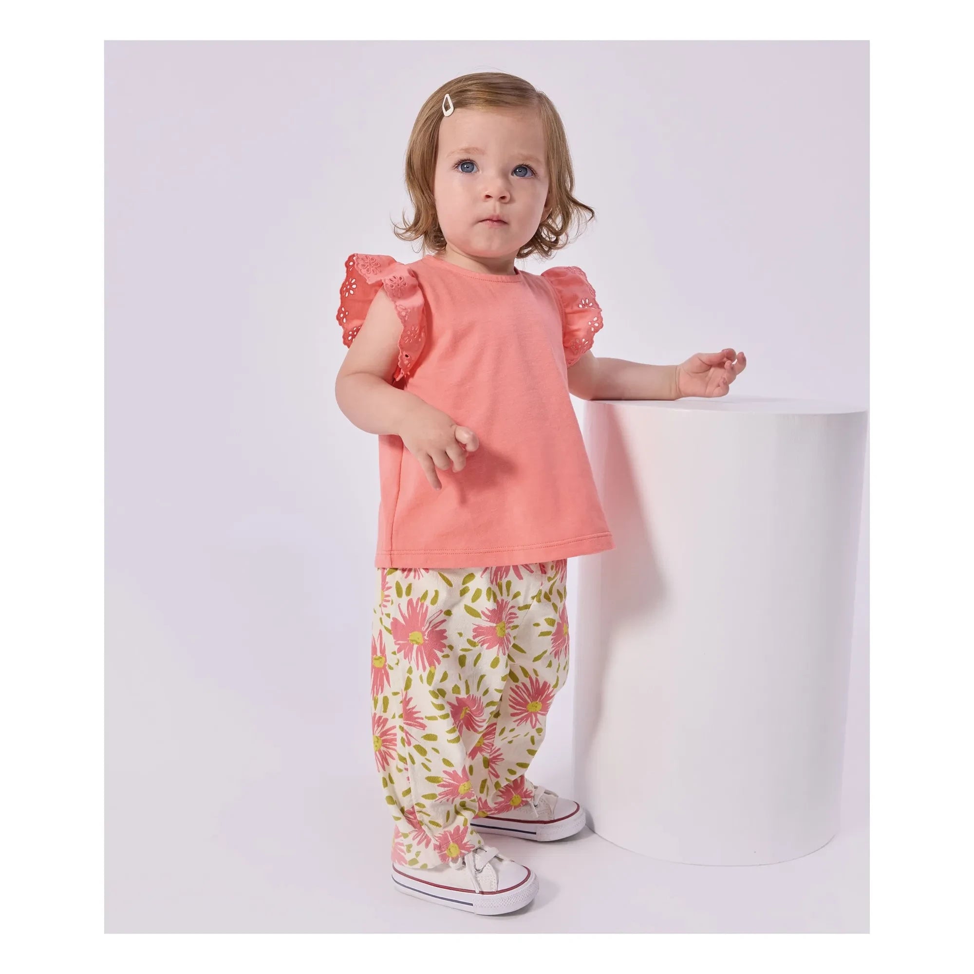 Petit Bateau - Pantalón Bébé Flower de Algodón Orgánico | Blanco