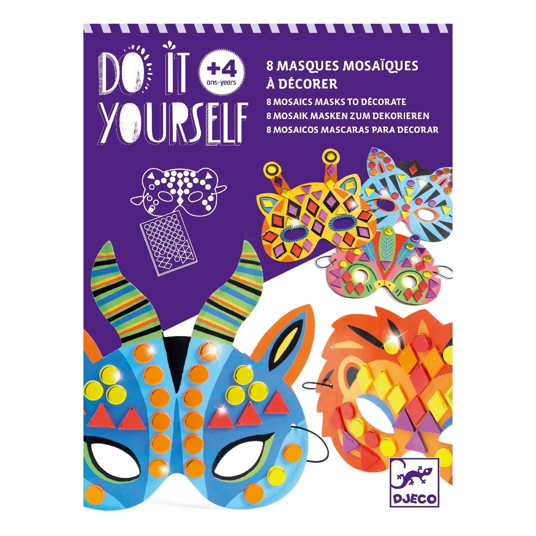 Djeco - Máscaras Mosaico de Animales del Bosque Decorativas - Set de 8