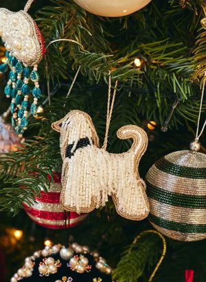 Anna + Nina - Adorno Navideño de Perro Brillante con Cuentas | Blanco