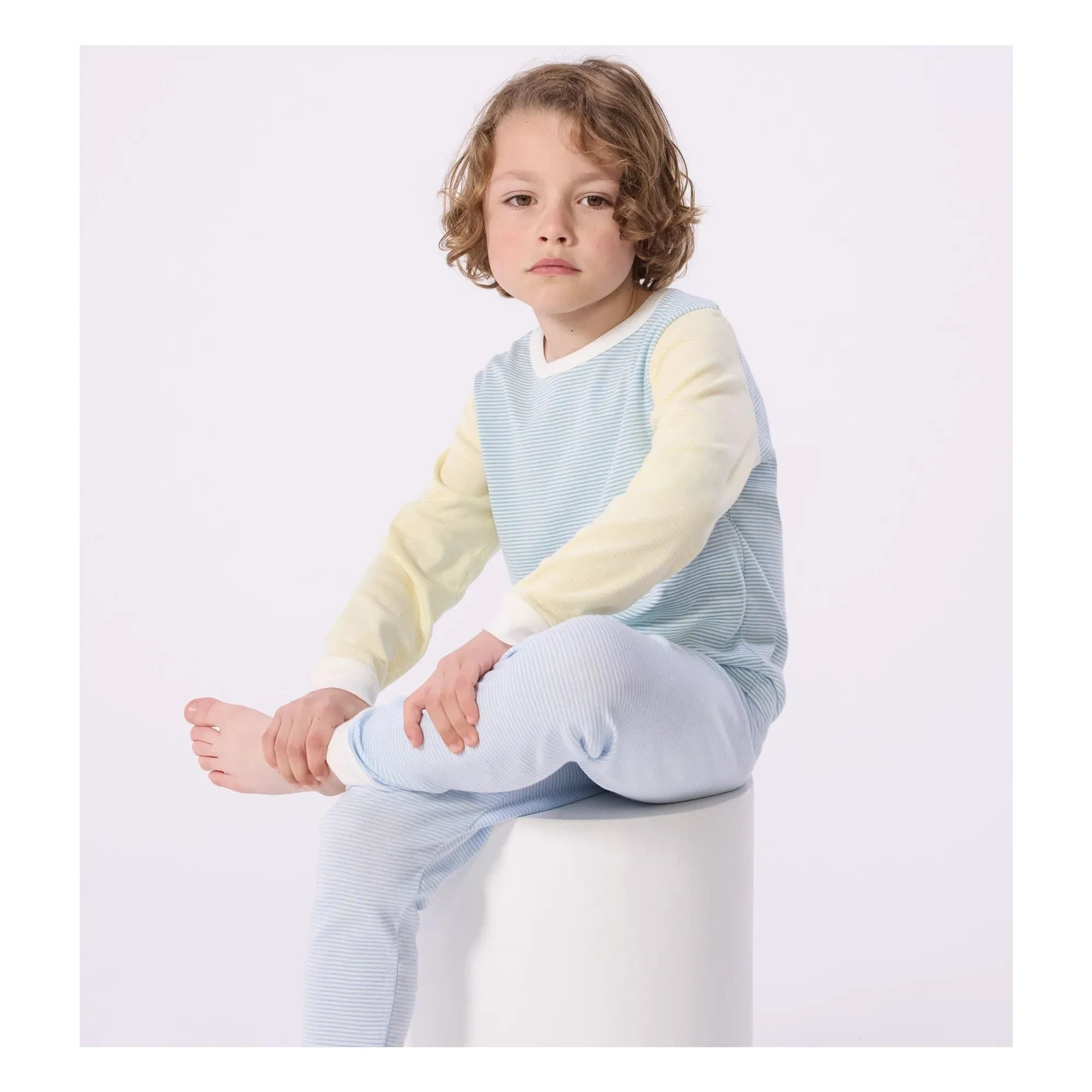 Petit Bateau - Pijama a rayas con bloques de color Milleraies | Verde