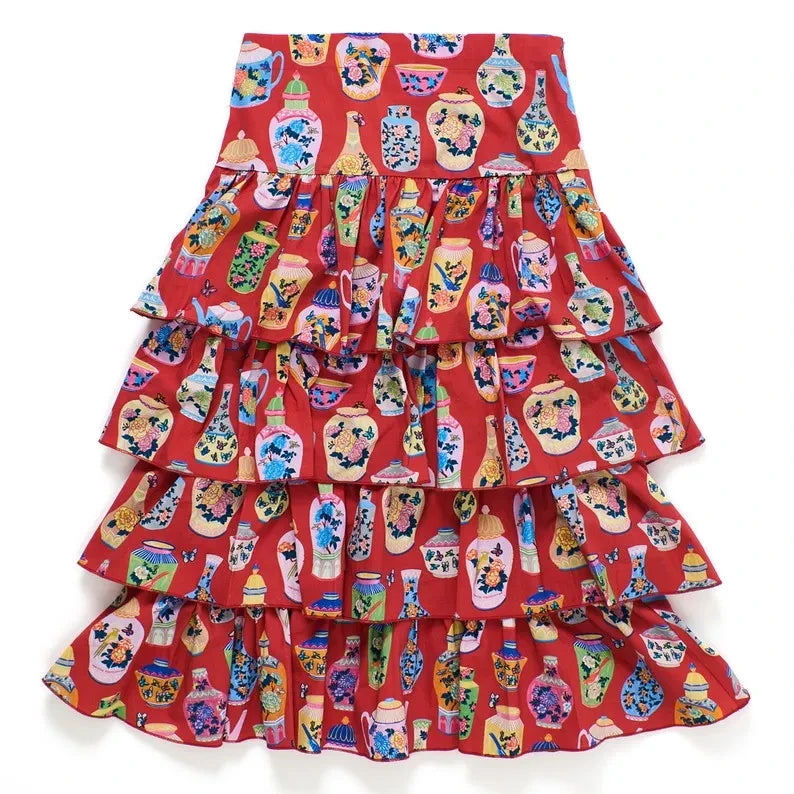 Maison Mangostan - Falda con volantes de porcelana | Rojo