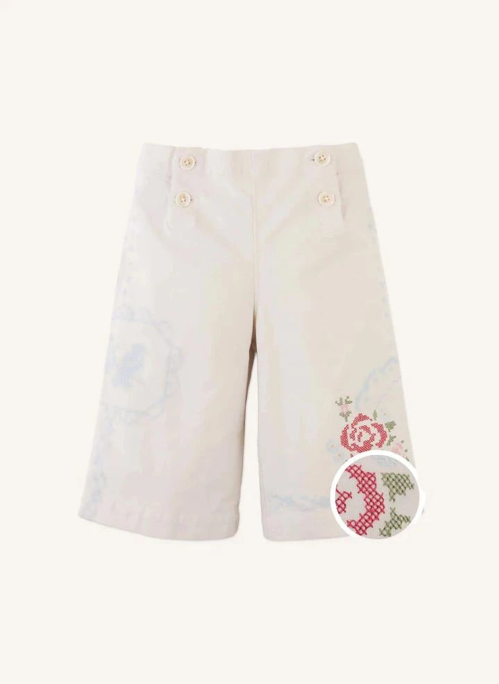Gingersnaps - Pantalón acanalado con bordado Ferne | Ecru