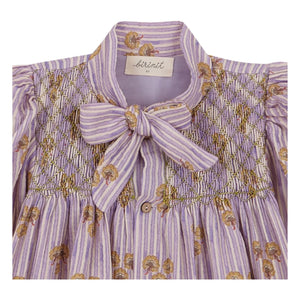 birinit - Vestido fruncido Cinca de algodón orgánico a rayas | Lila oscuro