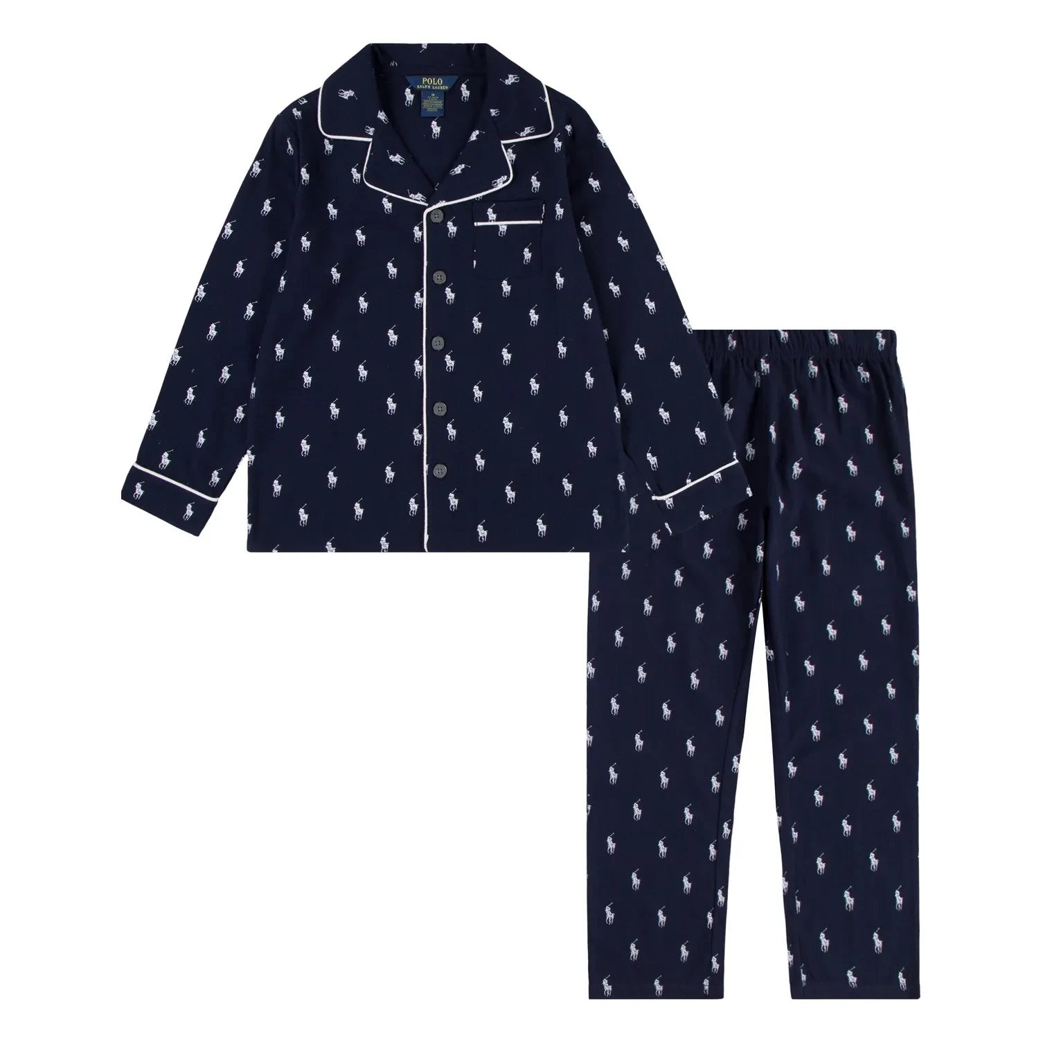 Ralph Lauren - Conjunto de pijama de camisa y pantalón con monograma | Azul marino
