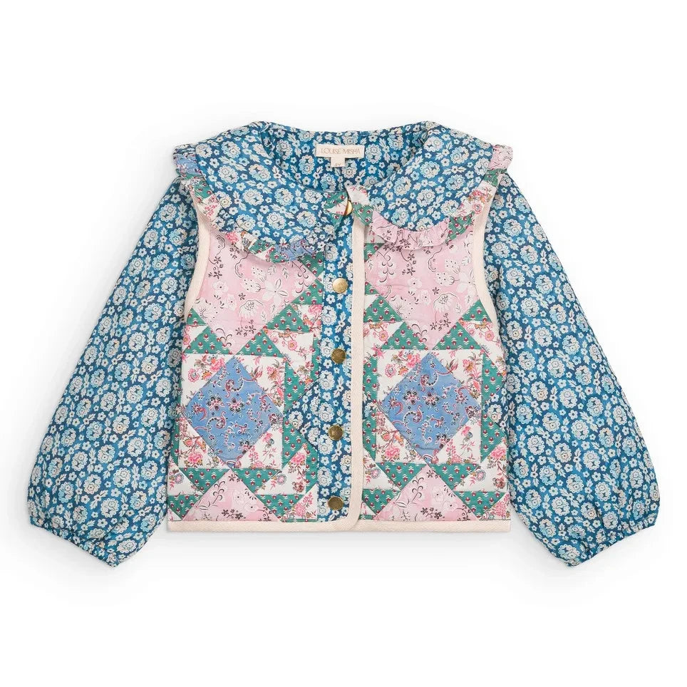 Louise Misha - Chaqueta de algodón orgánico Agara Patchwork | Azul