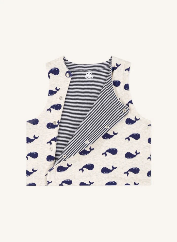 Petit Bateau - Camiseta sin mangas de algodón orgánico con ballenas | Beige jaspeado
