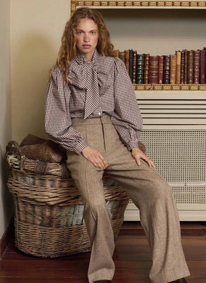 Maria de la Orden - Peri Masalı Gingham Pamuklu Bluz | Kahverengi