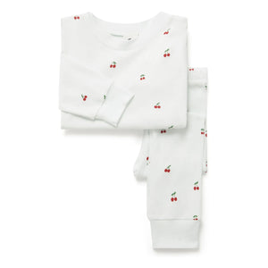 Sleepy Doe - Pijama de algodón orgánico con estampado de cerezas | Blanco