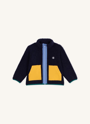 Petit Bateau - Chaqueta sherpa color block Midnight azul