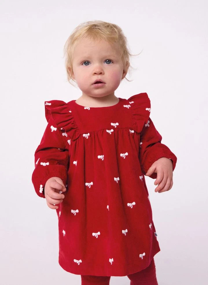 Petit Bateau - Vestido de pana rojo de algodón orgánico con lazo