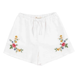 Babe & Tess - Luisa, pantalón corto de lino bordado | Blanco