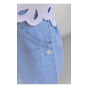 Tartine et Chocolat - Pantalón de lino con bolsillo y volantes | Azul claro