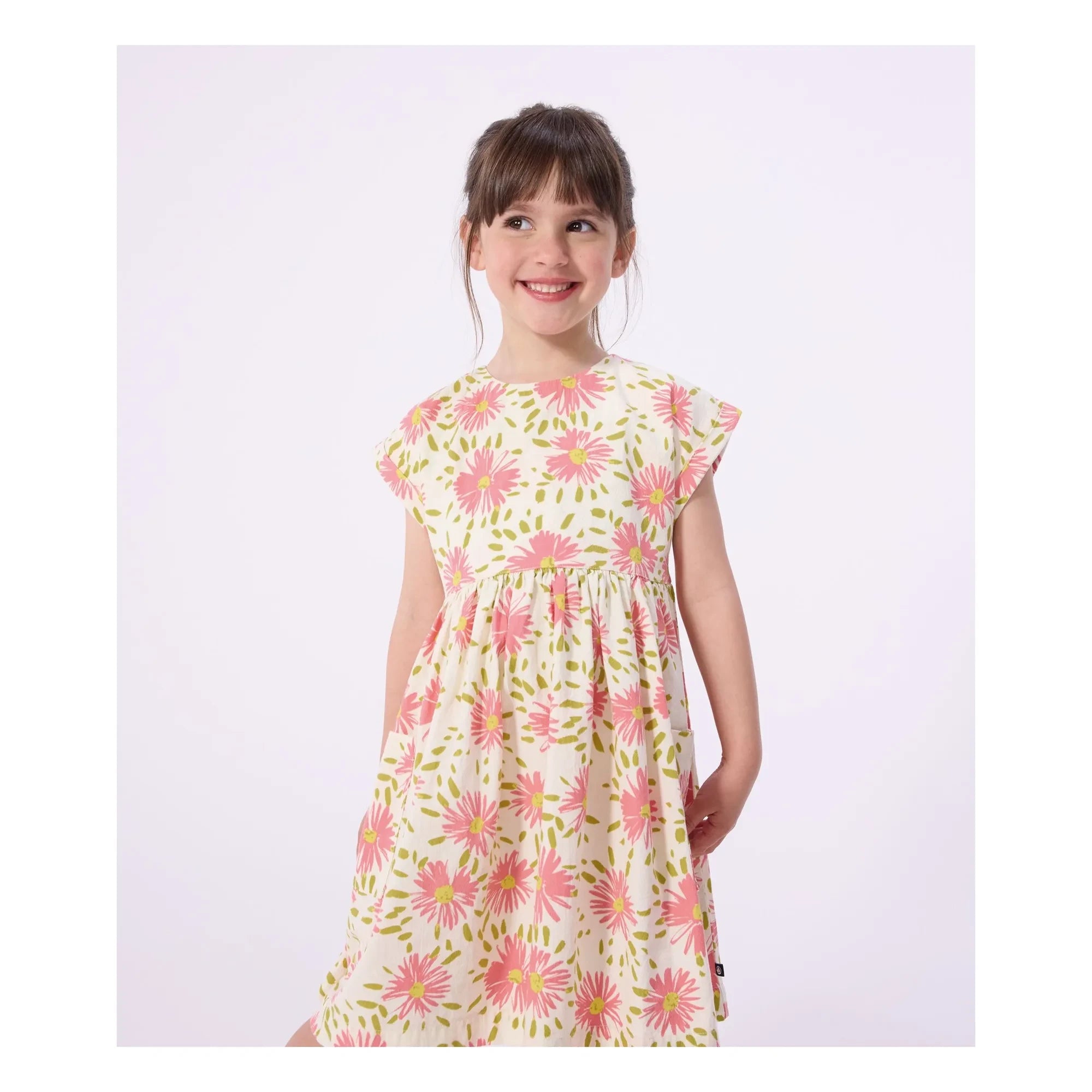 Petit Bateau - Vestido de crespón floral de algodón orgánico | Crudo