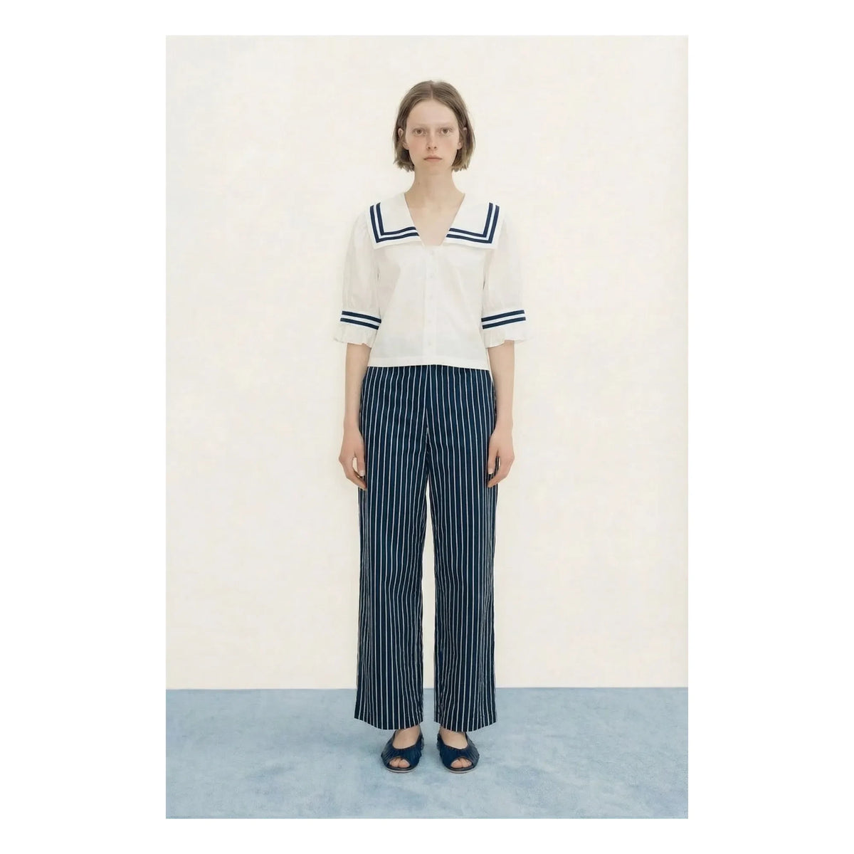 The Tiny Big Sister - Blusa de lino y algodón con volantes | Blanco roto