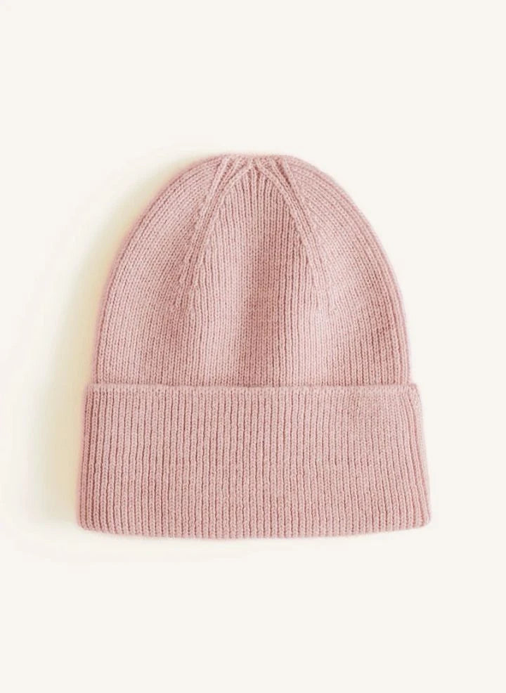 Hvid - Gorro de bebé de lana merina Fonzie | Rosa empolvado