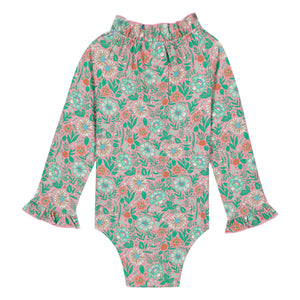 Bonton - Traje de baño de manga larga con cuello de volantes Flores | Lila