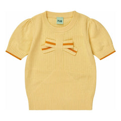 FUB - Camiseta de punto fino de algodón orgánico con cordones | Amarillo pálido