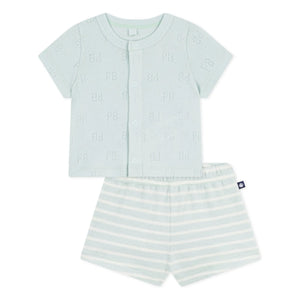 Petit Bateau - Conjunto de top y pantalón corto de felpa de algodón orgánico | Turquesa