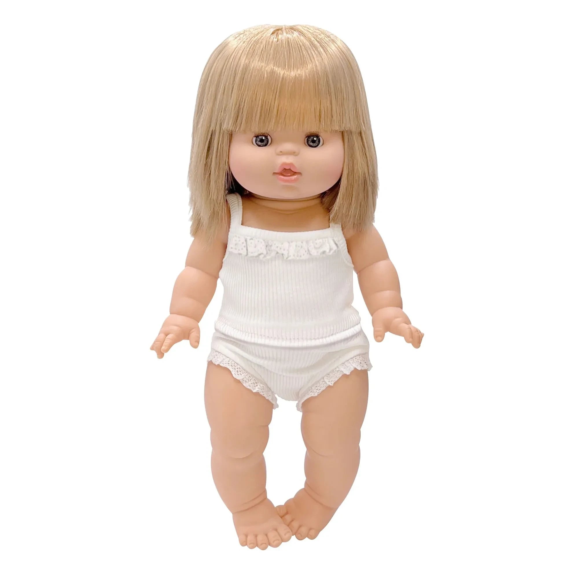 Minikane - Bebé con ojos de durmiente con conjunto de punto a rayas Yzée