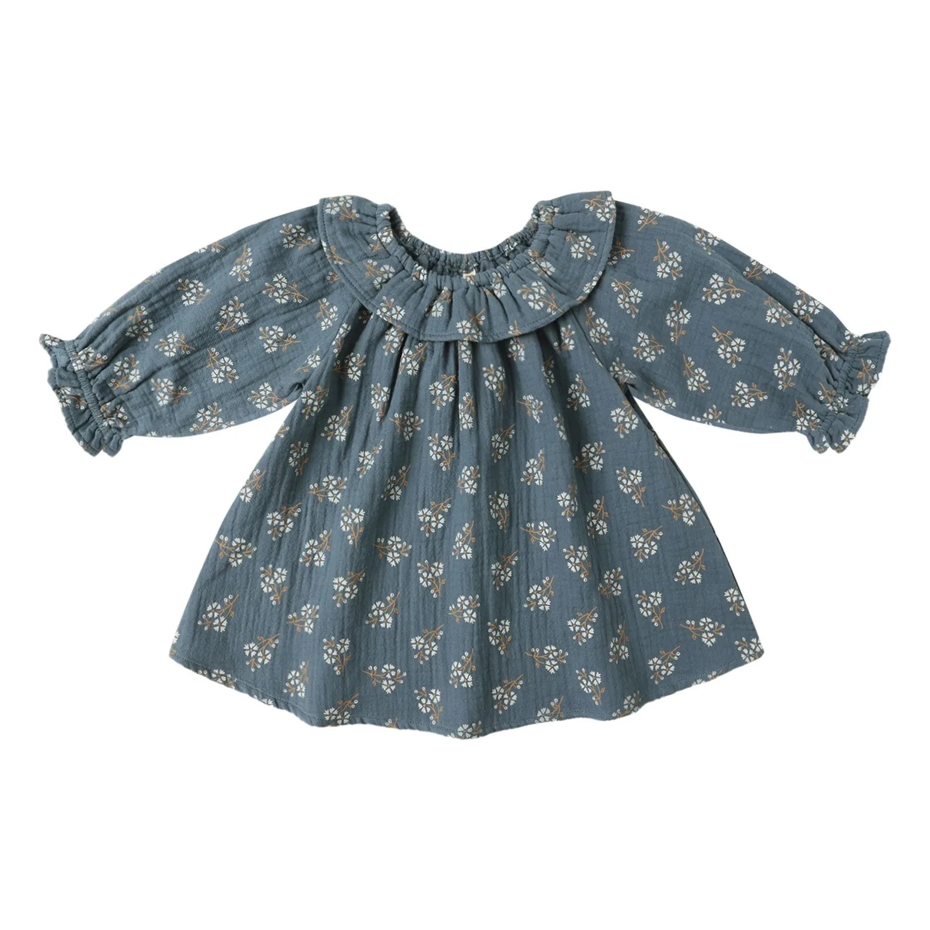Quincy Mae - Vestido de gasa de algodón orgánico Isla Fleurie | Azul grisáceo