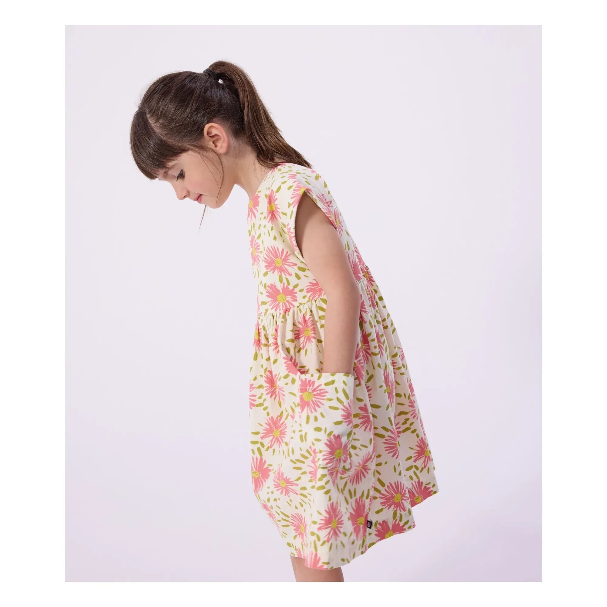 Petit Bateau - Vestido de crespón floral de algodón orgánico | Crudo