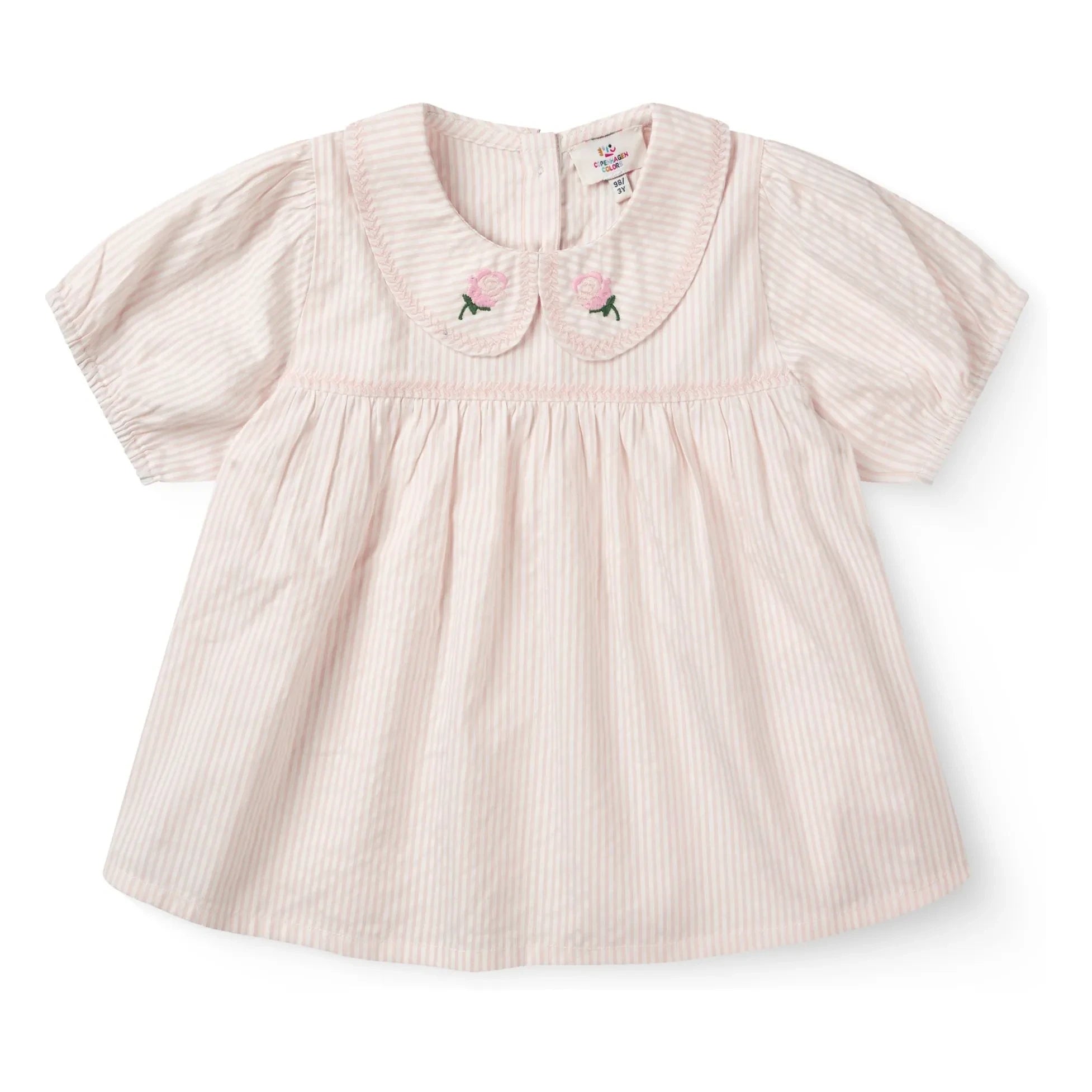 Copenhagen Colors - Blusa de rayas con cuello Claudine de algodón orgánico Seersucker | Rosa Claro