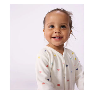 Petit Bateau - Pijama de terciopelo con corazones | Blanco