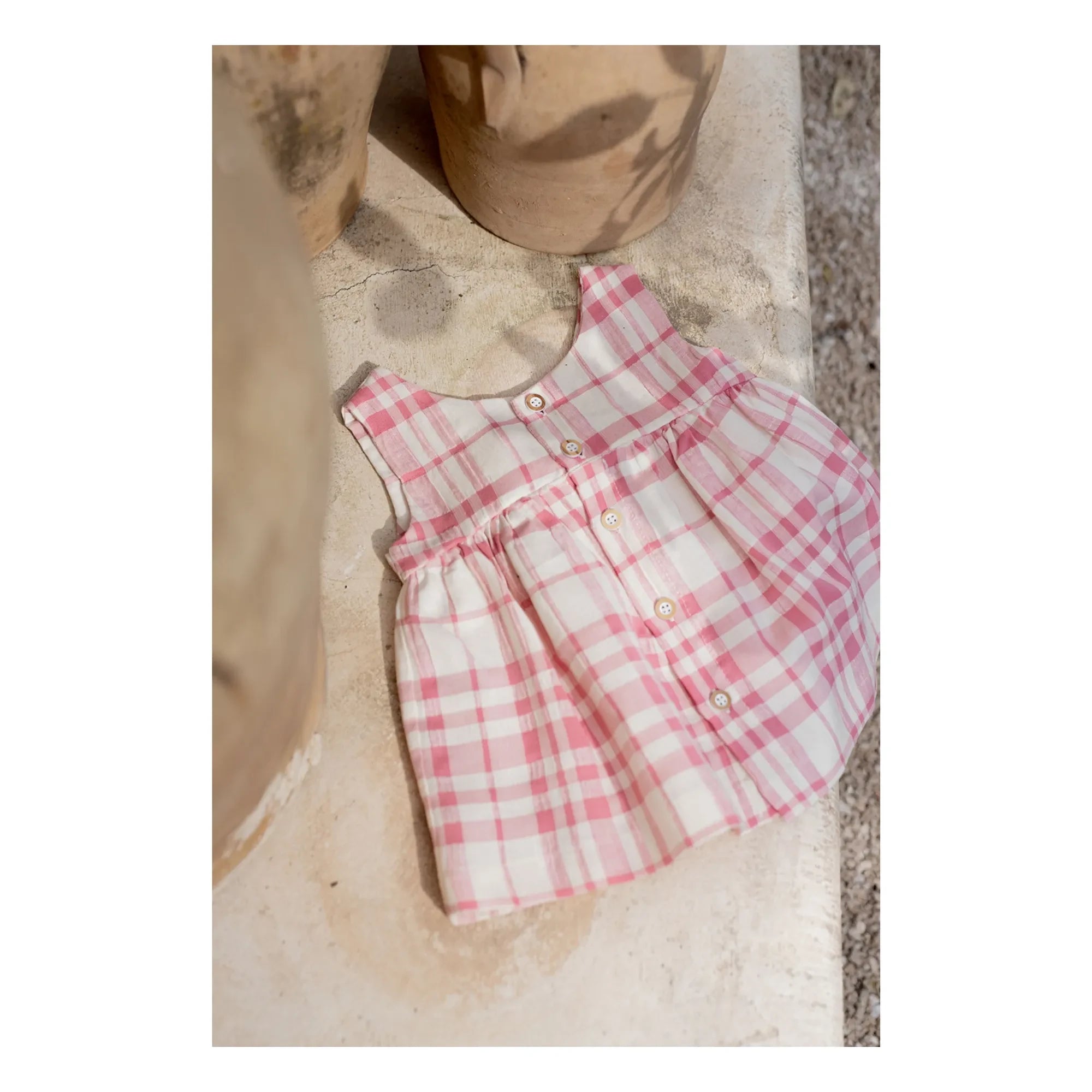 1+ en la familia - Vestido a cuadros de lino Aranella | Rosa empolvado