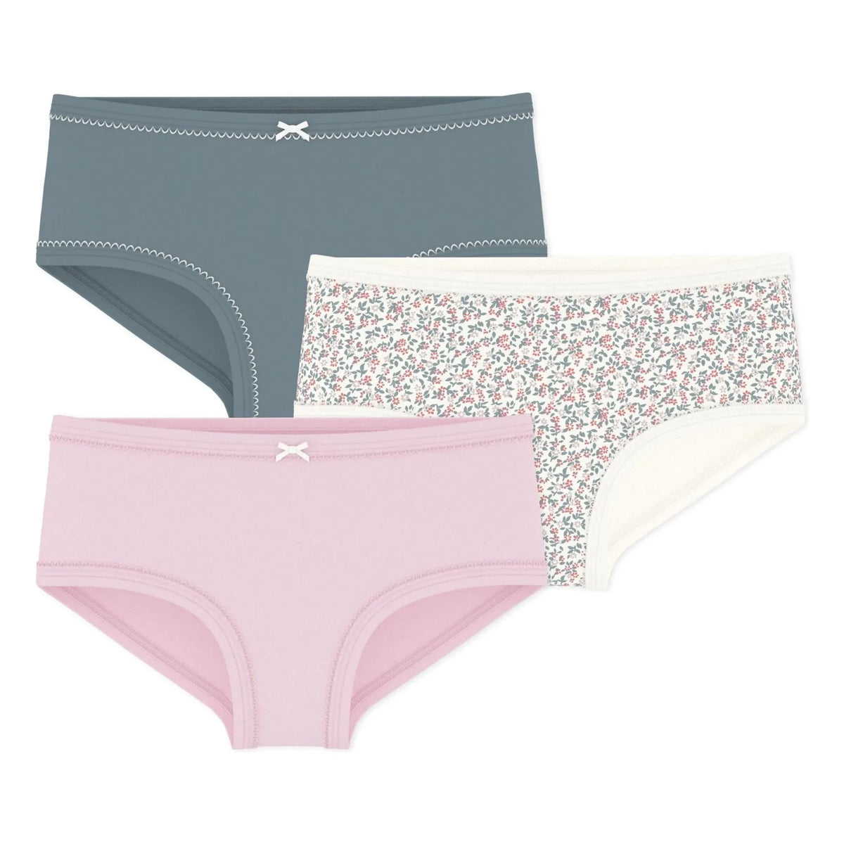 Petit Bateau - Set de 3 Braguitas de Algodón Orgánico de Talle Alto con Estampado Floral | Rosa