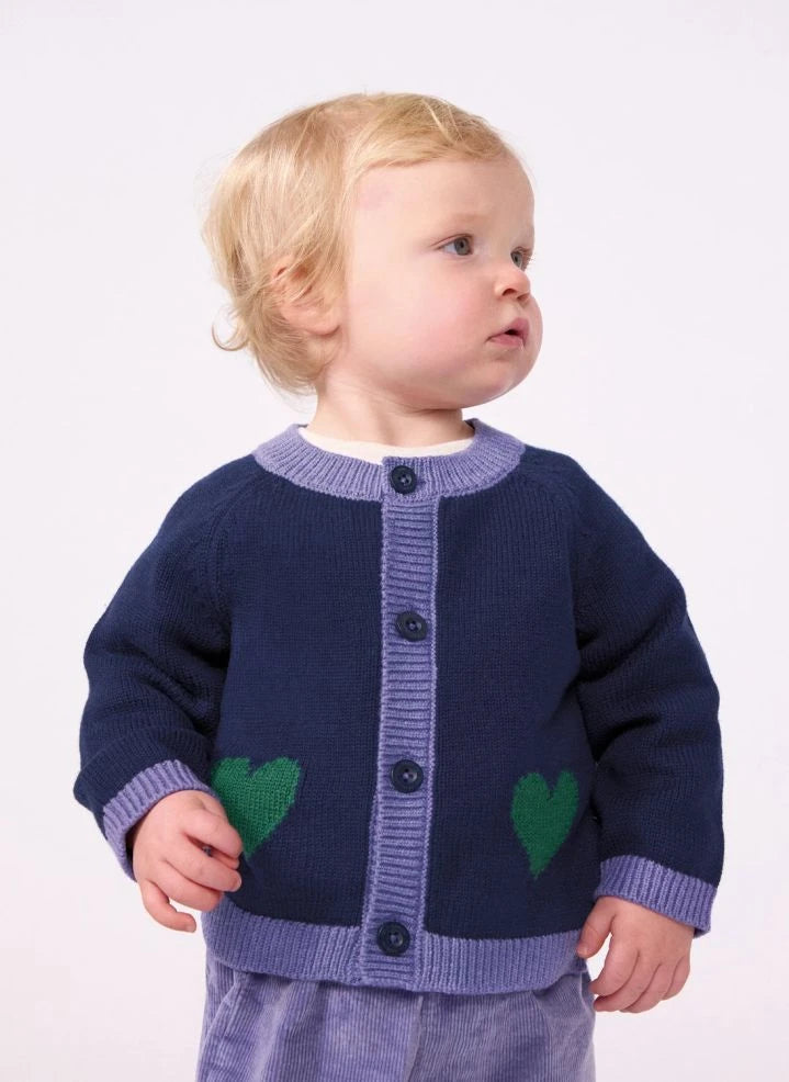 Petit Bateau - Cárdigan de punto con corazones para bebé azul medianoche