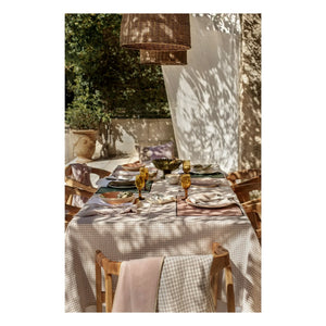 Haomy - Mantel de lino con borde burdeos | Verde almendra