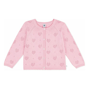 Petit Bateau - Cárdigan Corazones Calados de Algodón Orgánico | Rosa