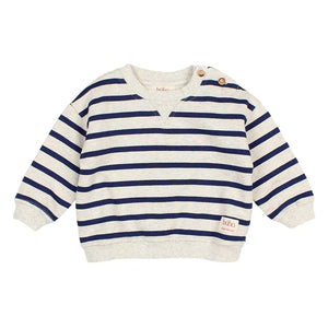 Búho - Sudadera de algodón orgánico a rayas de marinero | Azul marino