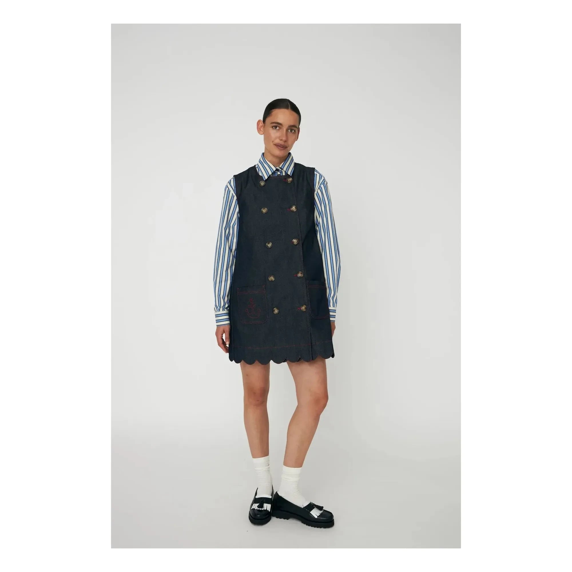 Stella Nova - Vestido de algodón con volantes | Azul oscuro