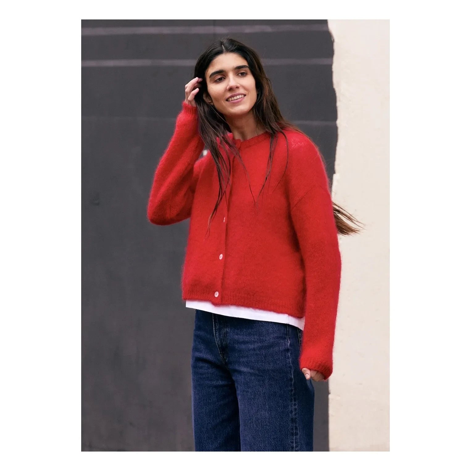 Surprise Paris - Cardigan Olivia con pelo | Rojo