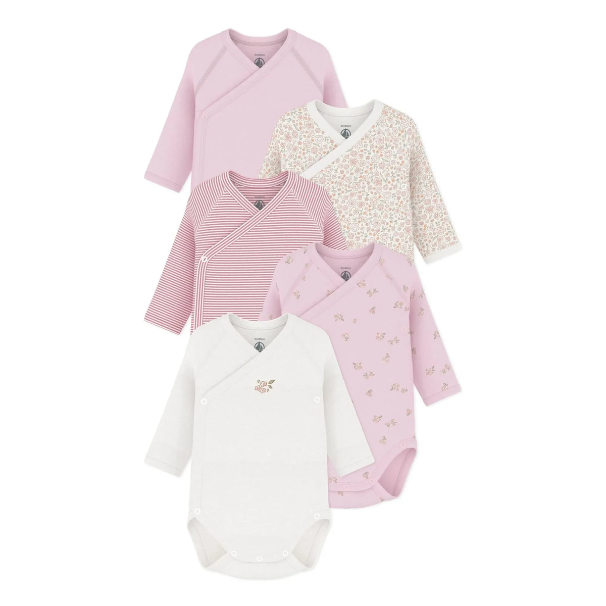 Petit Bateau - Conjunto de 5 Bodys de Algodón Orgánico con Flores | Rosa