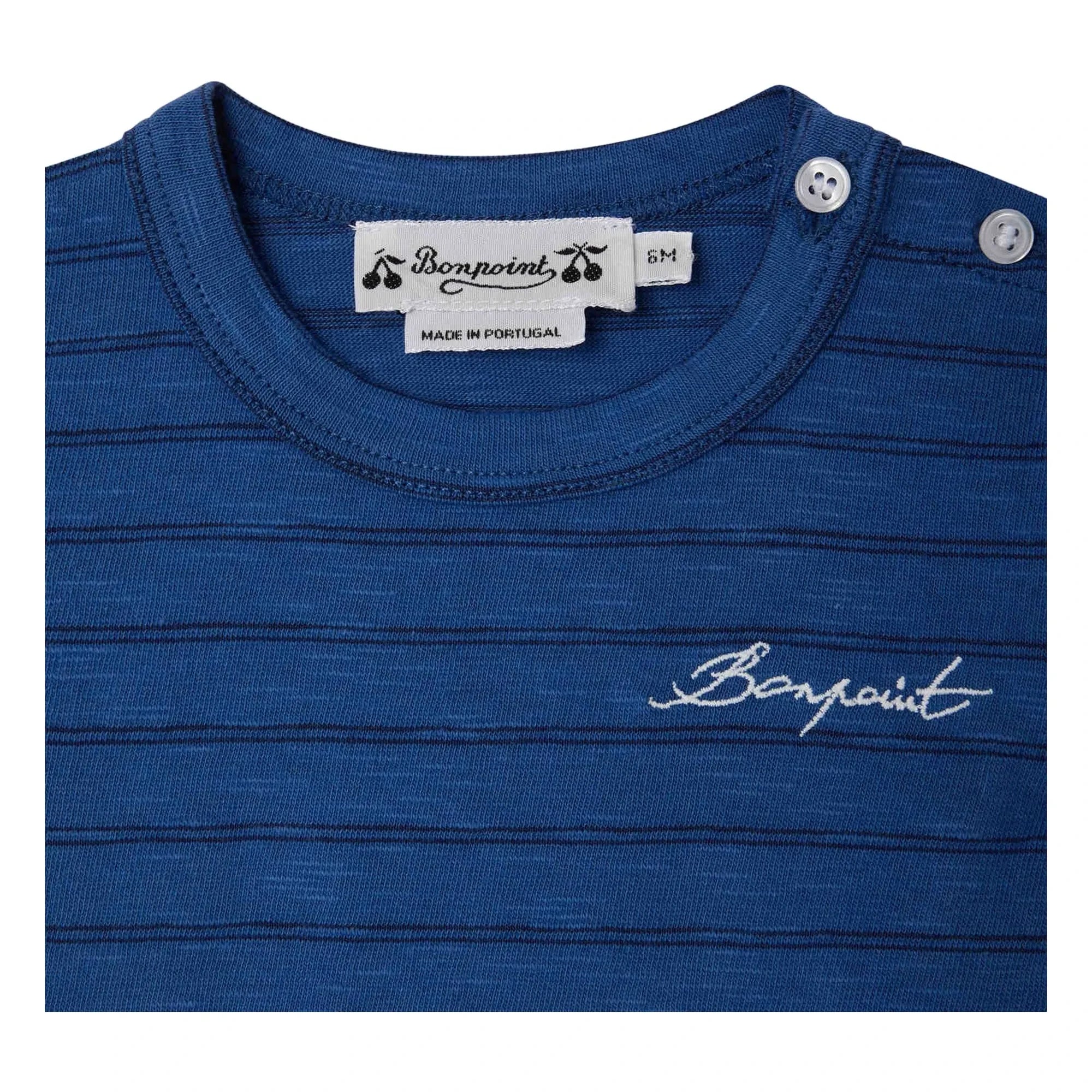 Bonpoint - Camiseta de algodón orgánico a rayas Tom | Azul real